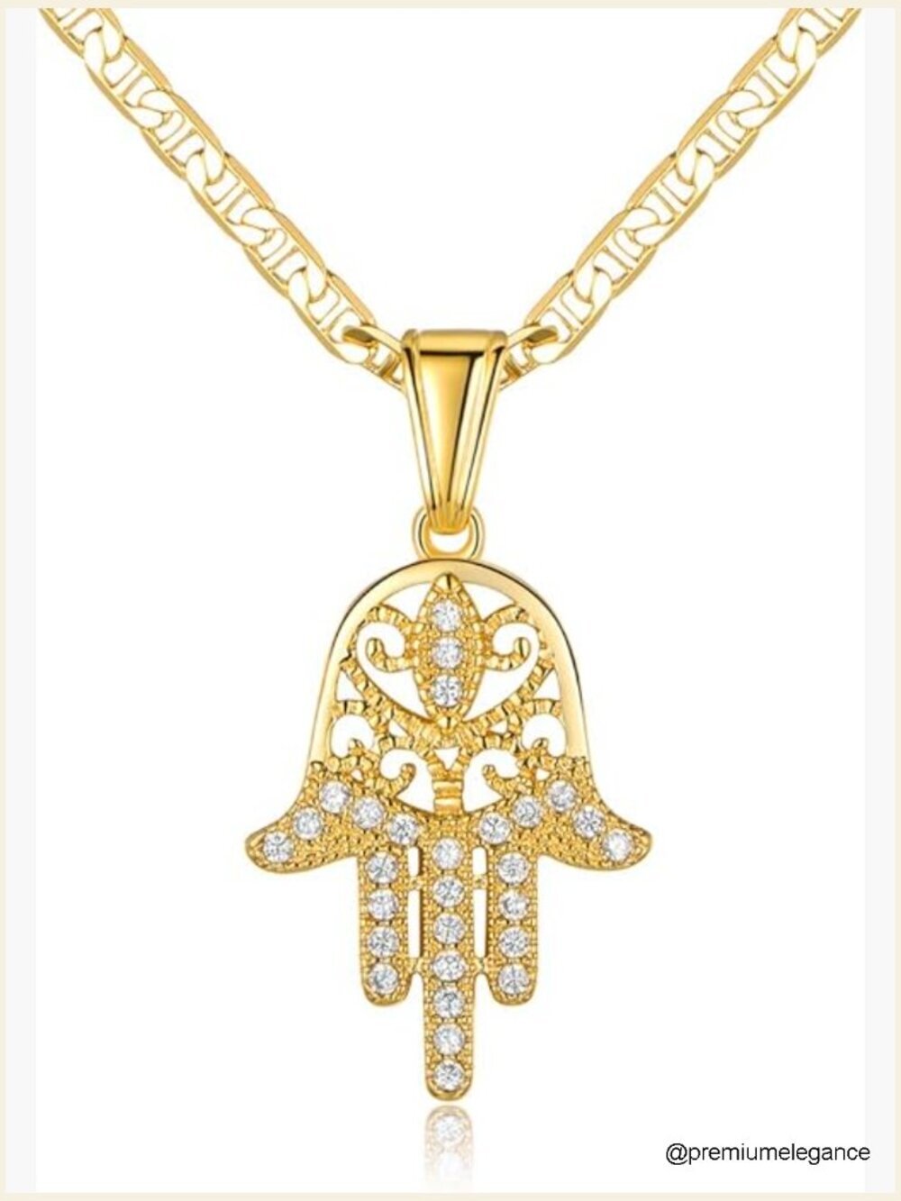 18K Gold Plated Hamsa Hand Pendant Necklace Chain 20"
